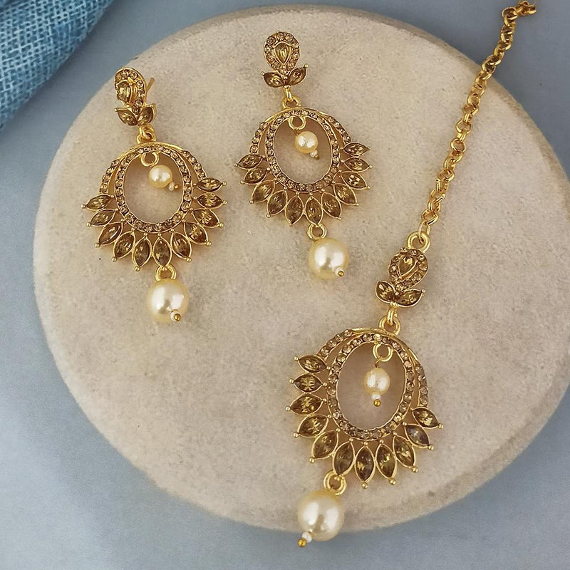 Adi Gold Plated Kundan And Austrian Stone Earrings With Maang Tikka  - 1319259