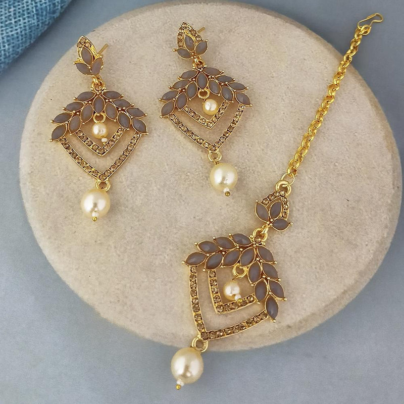 Adi Gold Plated Kundan And Austrian Stone Earrings With Maang Tikka  - 1319260