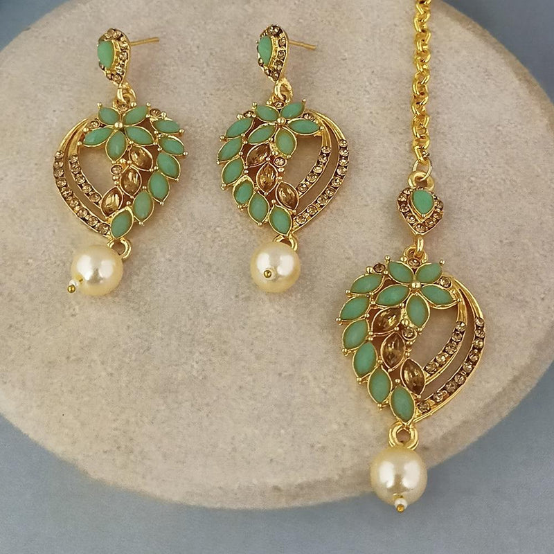 Adi Gold Plated Kundan And Austrian Stone Earrings With Maang Tikka  - 1319261