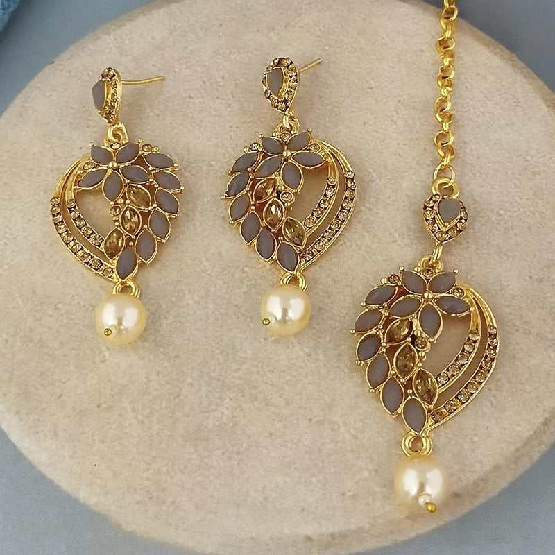 Adi Gold Plated Kundan And Austrian Stone Earrings With Maang Tikka  - 1319261