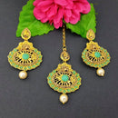 Adi Gold Plated Kundan And Stone Earrings With Maang Tikka - 1319264