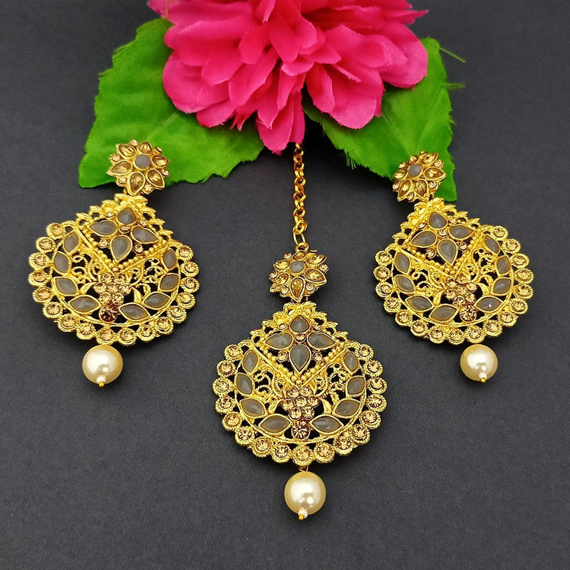 Adi Gold Plated Kundan And Stone Earrings With Maang Tikka - 1319265