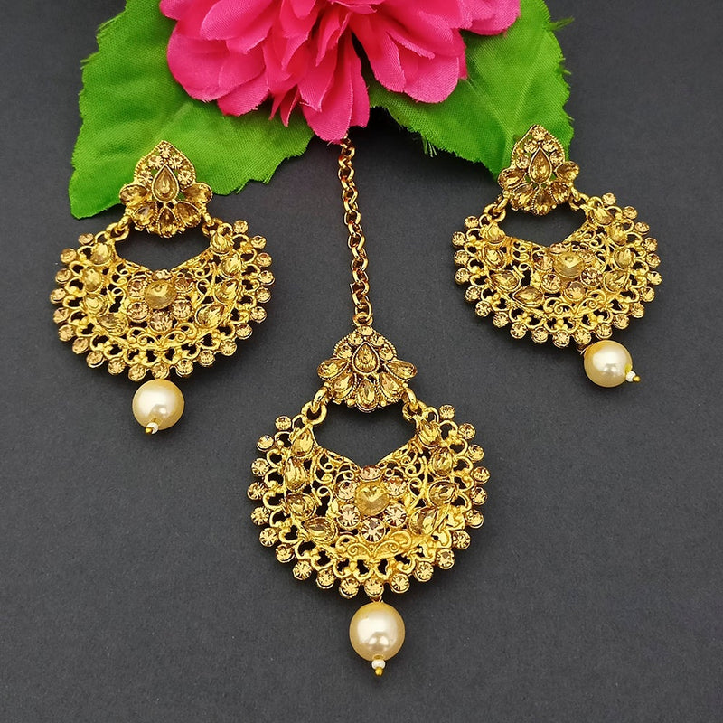 Buy I Jewels Gold Plated Traditional Big Kundan & Pearl Chandbali Earrings  with Maang Tikka Set for Women/Girls (TE3002W) at Amazon.in