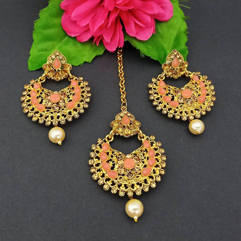 Adi Gold Plated Kundan And Stone Earrings With Maang Tikka - 1319267