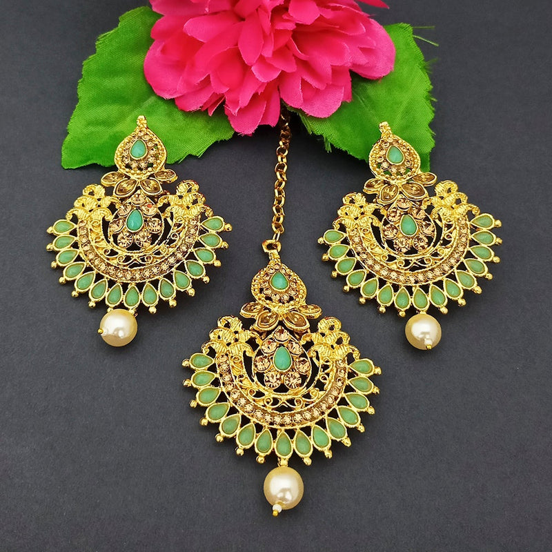 Adi Gold Plated Kundan And Stone Earrings With Maang Tikka - 1319268