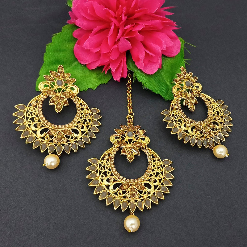 Adi Gold Plated Kundan And Stone Earrings With Maang Tikka - 1319269