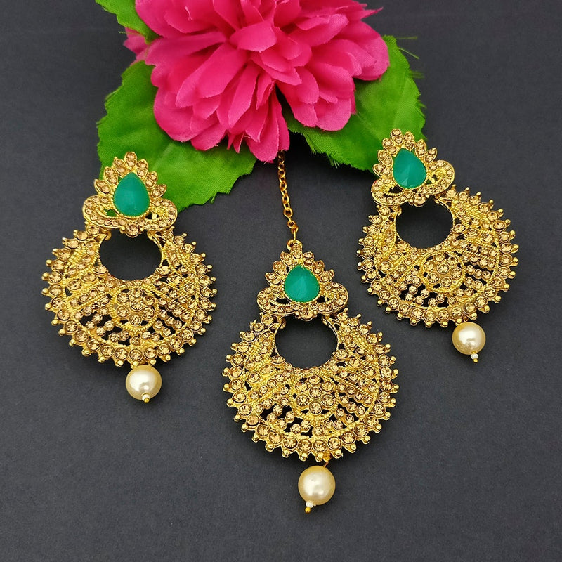 Adi Gold Plated Kundan And Stone Earrings With Maang Tikka - 1319270