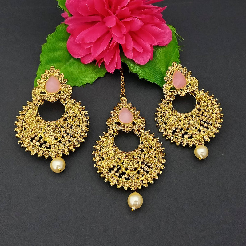 Adi Gold Plated Kundan And Stone Earrings With Maang Tikka - 1319270