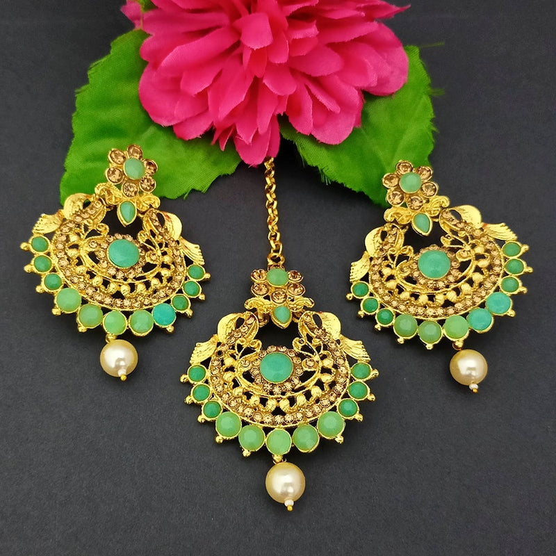 Adi Gold Plated Kundan And Stone Earrings With Maang Tikka - 1319272