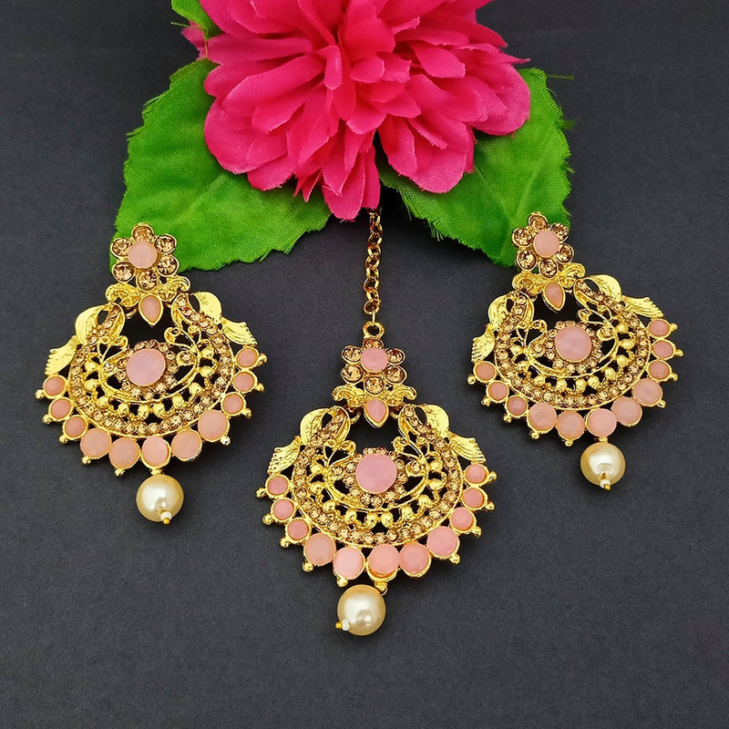 Adi Gold Plated Kundan And Stone Earrings With Maang Tikka - 1319272