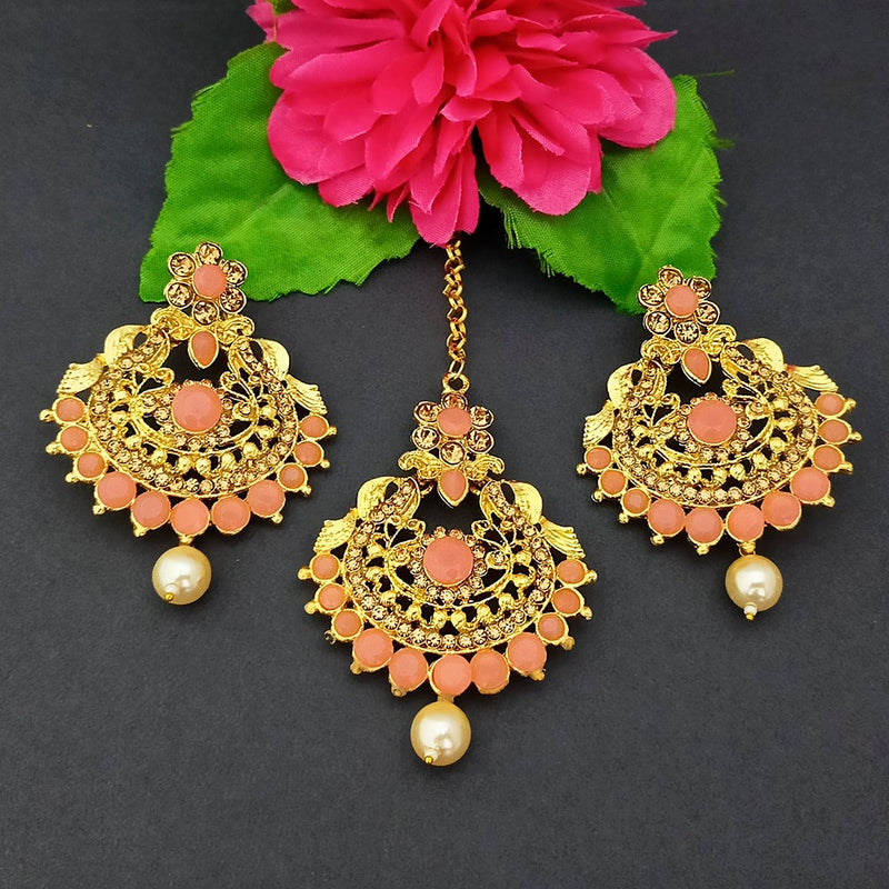 Adi Gold Plated Kundan And Stone Earrings With Maang Tikka - 1319272