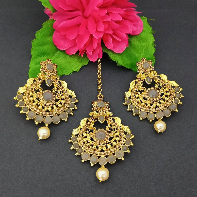 Adi Gold Plated Kundan And Stone Earrings With Maang Tikka - 1319272