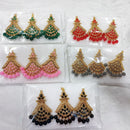 Darshan Gold Plated Pota And Austrian Stone Dangler Earrings With Maang tikka