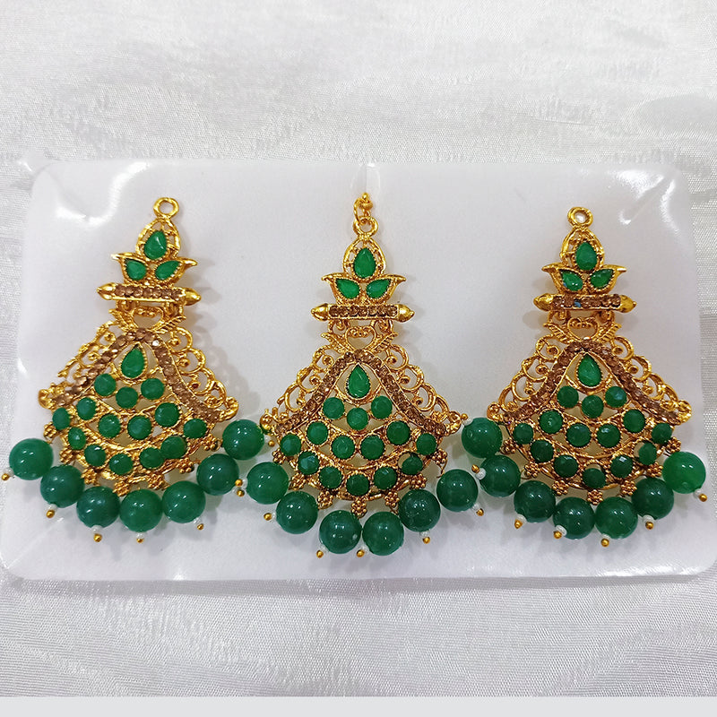 Darshan Gold Plated Pota And Austrian Stone Dangler Earrings With Maang tikka