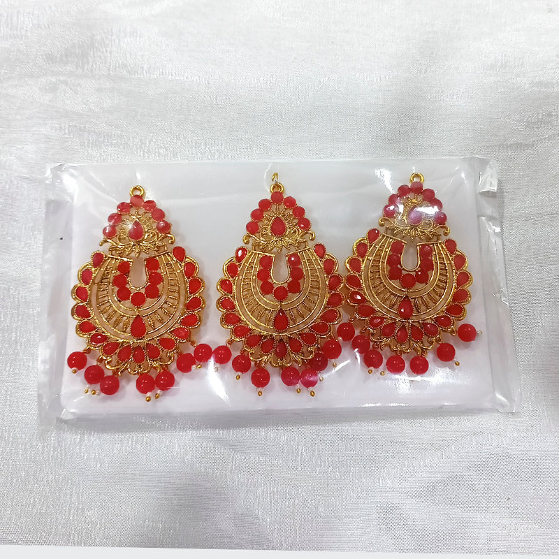 Darshan Gold Plated Pota Stone Dangler Earrings With Maang tikka