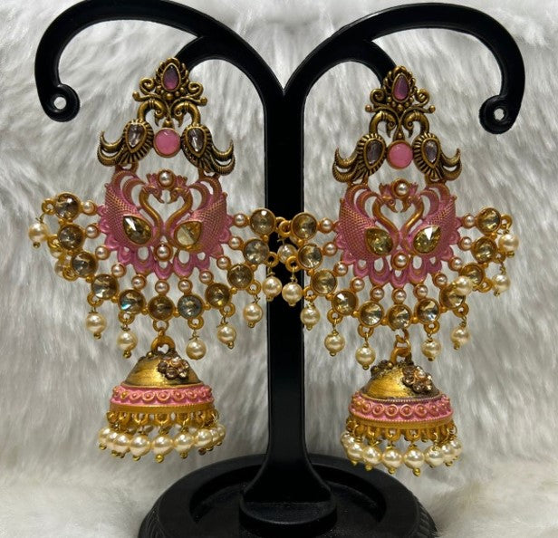 Infinity Jewels Gold Plated Meenakari Jhumki Earrings