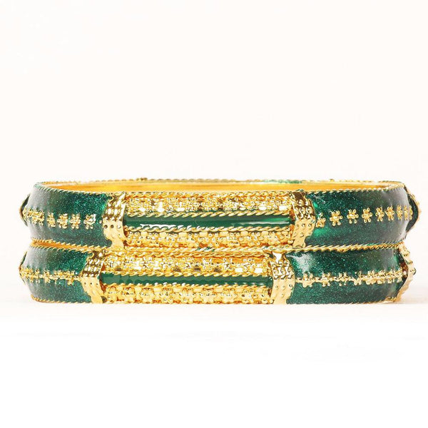 Urthn Green Meenakari Gold Plated Bangle Set - 1400125_2.6