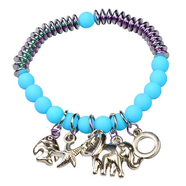 Beadside Blue Beads Rhodium Plated Bracelet - 1400316