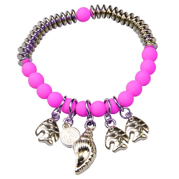 Tip Top Fashions Pink Beads Rhodium Plated Bracelet - 1400317