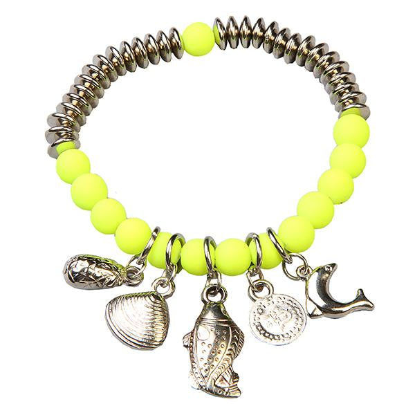 Tip Top Fashions Yellow Beads Rhodium Plated Bracelet - 1400318