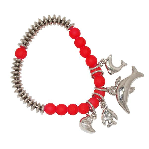 Urthn Red Beads Rhodium Plated Bracelet - 1400319