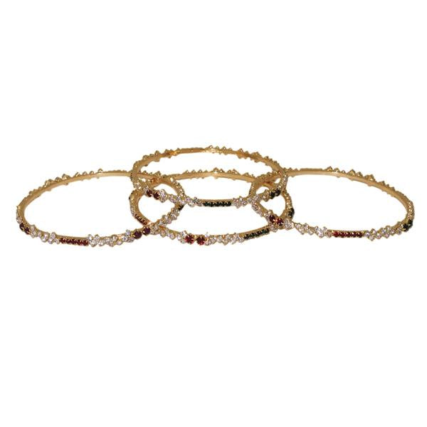 Kriaa Maroon And Green Austrian Stone Gold Plated Bangle Set - 1401001_2.4