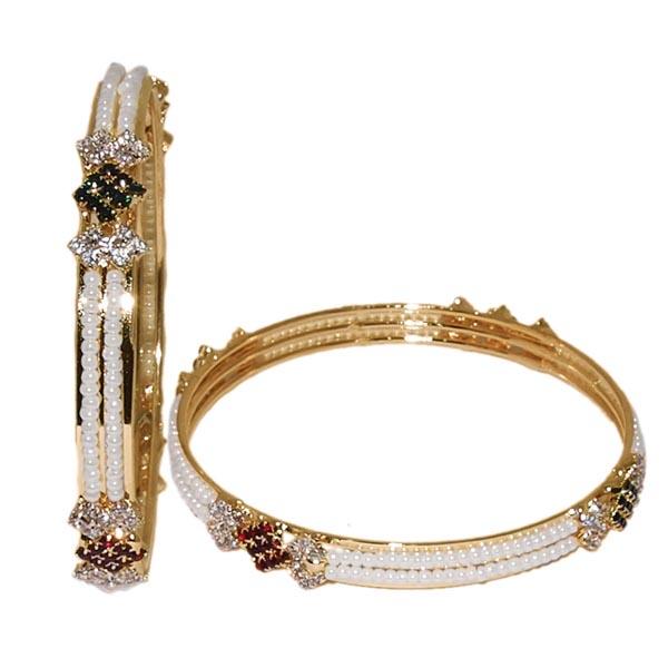 Kriaa Gold Plated Austrian Stone Pearl Bangle Set