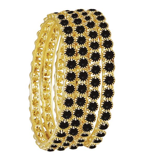 Kriaa Black Austrian Stone Gold Plated Bangle Set - 1401010_2.6