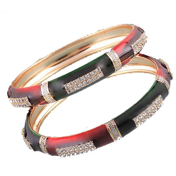 Kriaa Maroon And Green Meenakari Austrian Stone Bangle Set - 1401108