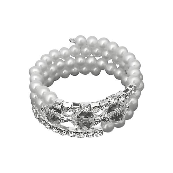 Urthn Silver Plated White Austrian Stone Pearl Bracelets - 1401430A