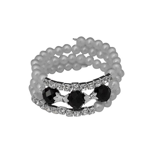 Urthn Silver Plated Black Crystal Pearl Bracelets - 1401430D