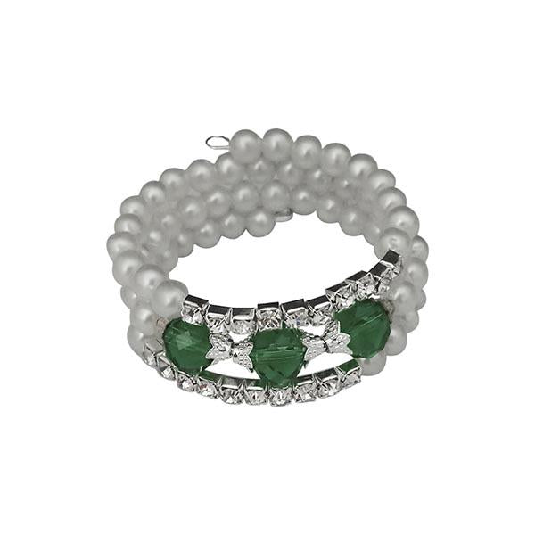 Urthn Silver Plated Green Crystal Pearl Bracelets - 1401430E