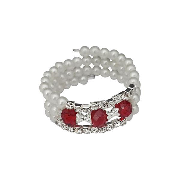 Urthn Silver Plated Red Crystal Pearl Bracelets - 1401430F