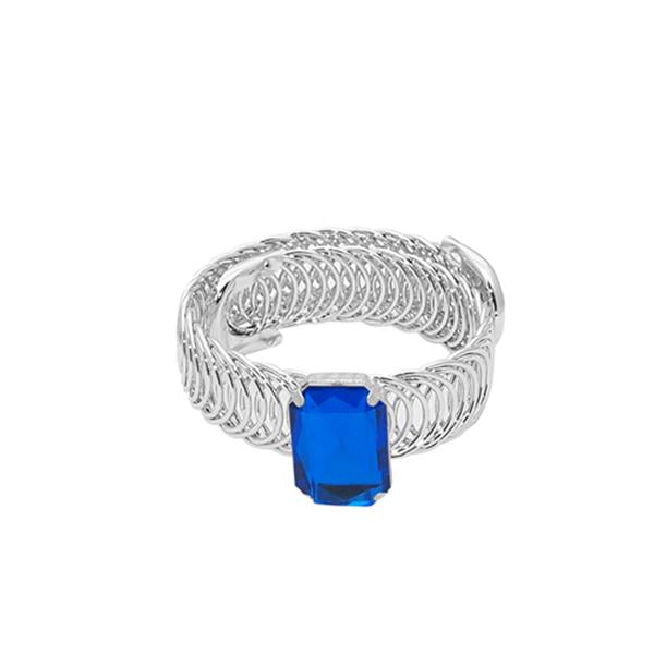 Urthn Blue Austrian Stone Silver Plated Adjustable Kada - 1402006A