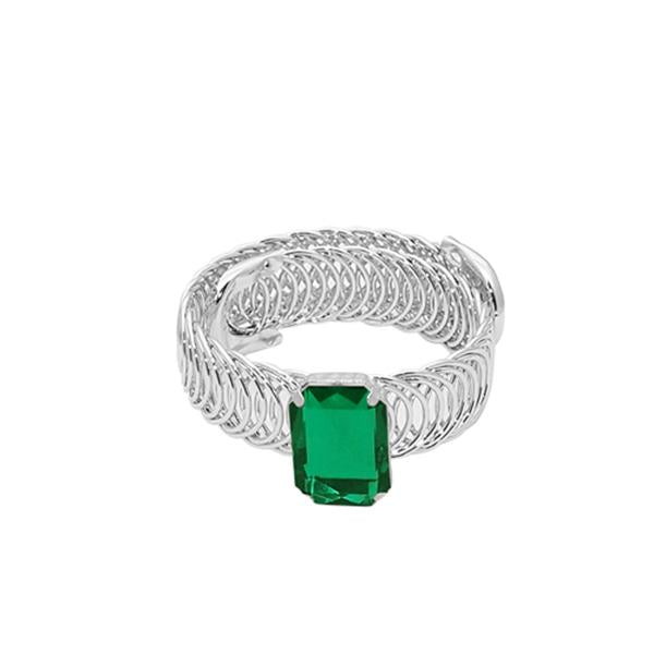 Urthn Green Austrian Stone Silver Plated Adjustable Kada - 1402006C