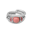 Urthn Rhodium Plated Pink Bead Adjustable Kada - 1402010B