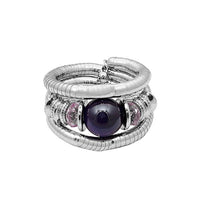 Urthn Rhodium Plated Black Bead Adjustable Kada - 1402010F