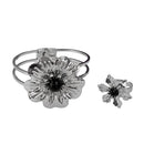 Urthn Rhodium Plated Black Pearl Floral Openable Kada With Ring - 1402119C