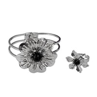 Urthn Rhodium Plated Black Pearl Floral Openable Kada With Ring - 1402119C