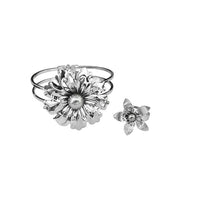Urthn Rhodium Plated Pearl Floral Opernable Kada With Ring - 1402121D