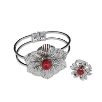 Urthn Rhodium Plated Pearl Floral Openable Kada With Ring - 1402124A