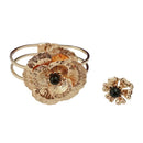 Urthn Gold Plated Black Pearl Floral Openable Kada With Ring - 1402125C