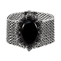 Urthn Oxidised Black Turquoise Texture Stone Magnetic Bracelet - 1402401C