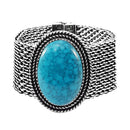 Urthn Oxidised Blue Turquoise Texture Stone Magnetic Bracelet - 1402402C
