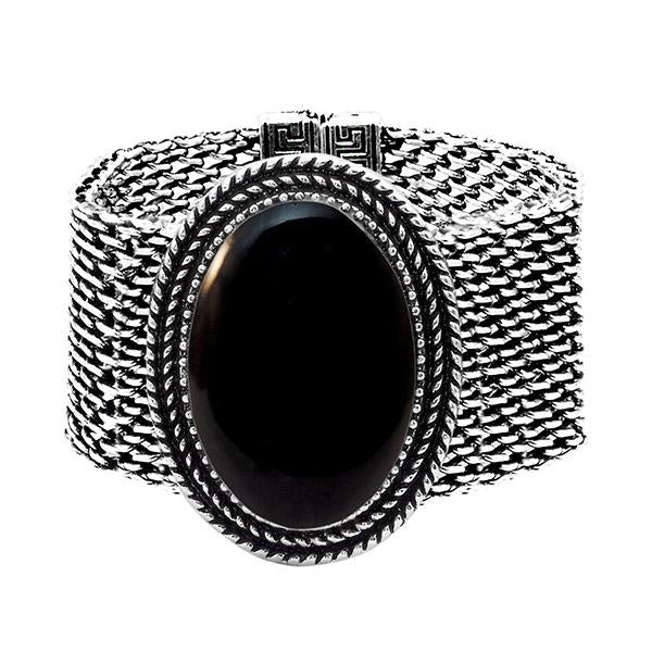 Urthn Oxidised Black Stone Magnetic Bracelet - 1402402D