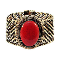Urthn Antique Gold Red Turquoise Texture Stone Magnetic Bracelet - 1402411A