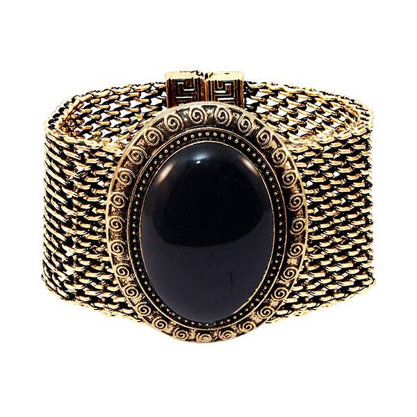 Urthn Black Stone Antique Gold Plated Magnetic Bracelet - 1402411D