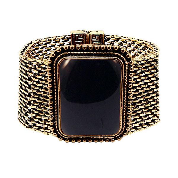 Urthn Black Stone Antique Gold Plated Magnetic Bracelet - 1402413D