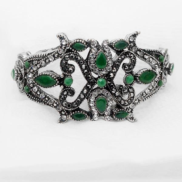 Urthn Green Stone Rhodium Plated Kada - 1402506B