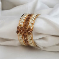 Kriaa Gold Plated Brown Austrian Stone And Pearl Kada